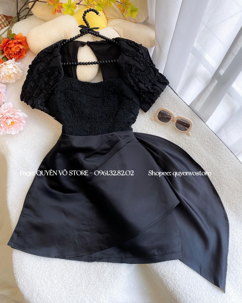 Đầm ren phối tafta - S
