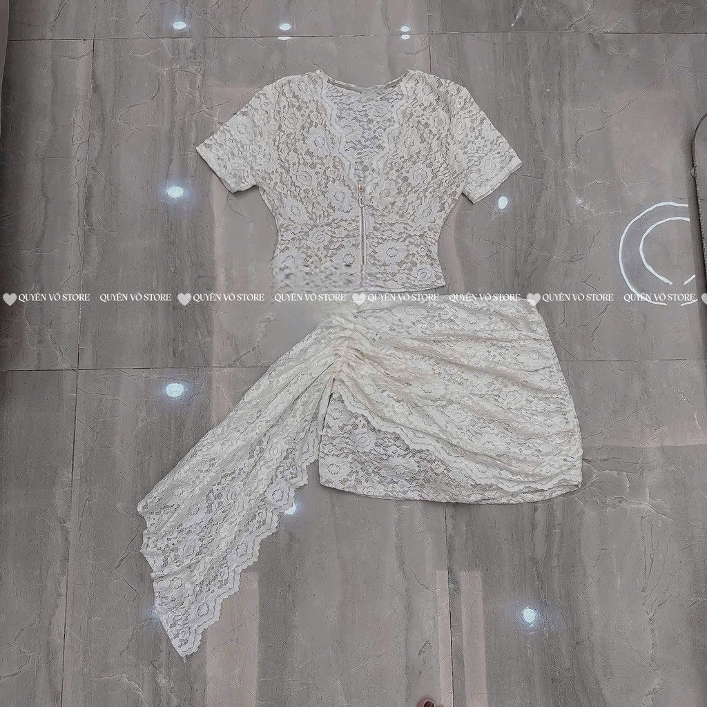 Set ren chân váy vạt - Đen