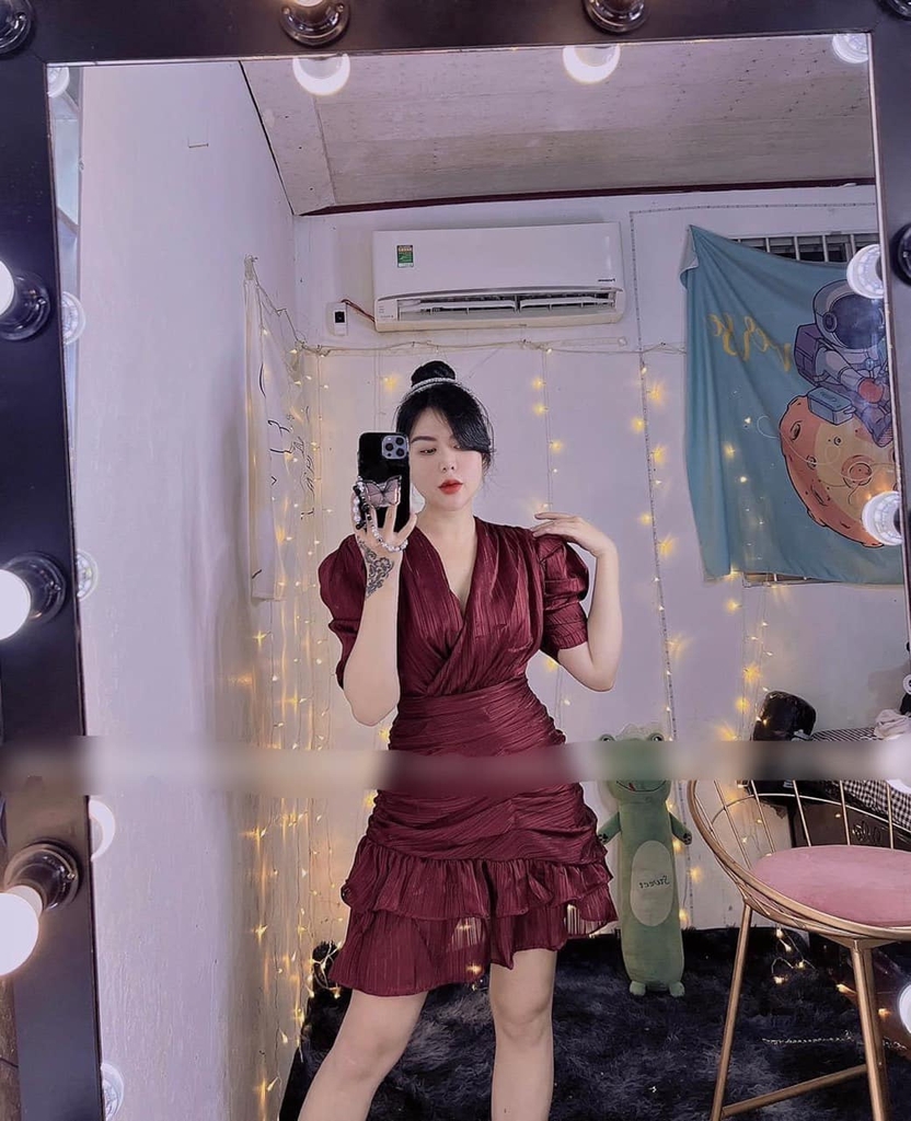 Đầm tay phồng - Đỏ - Bigsize 55-65kg