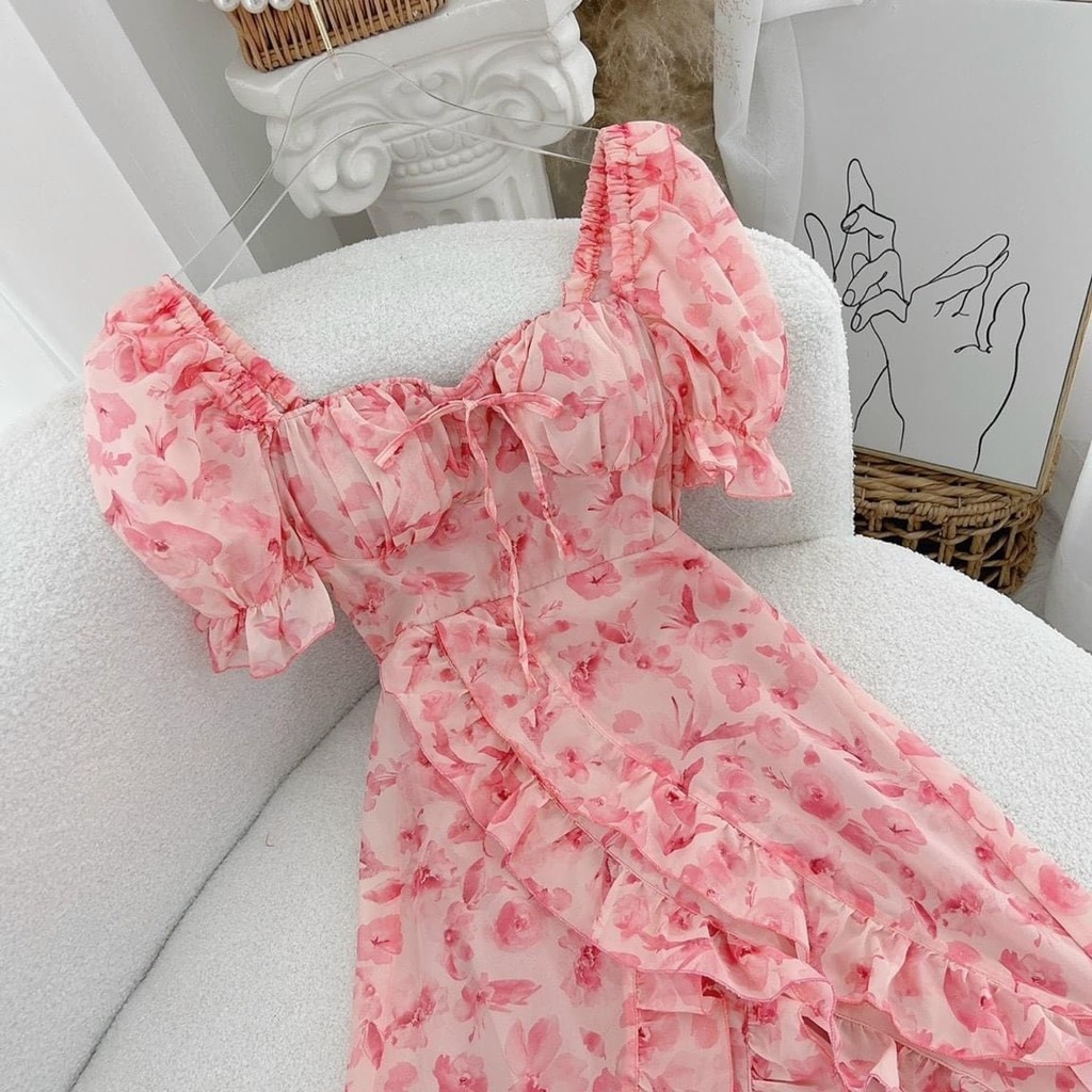 Đầm hoa hồng tà chéo