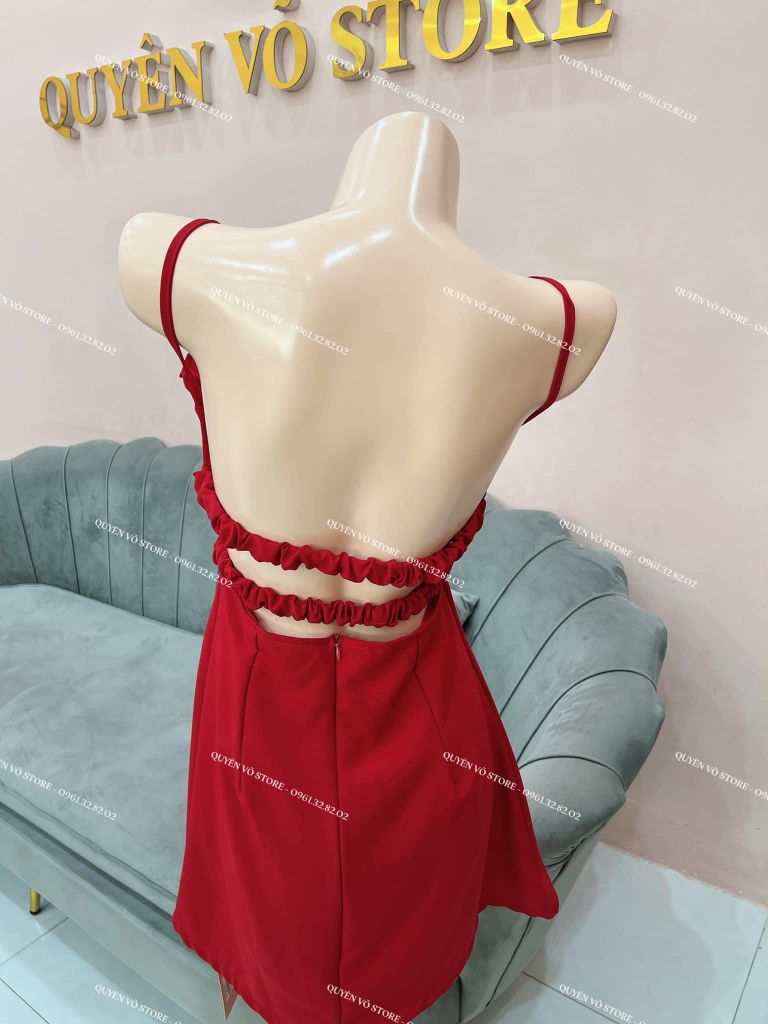 Đầm đỏ 2 dây ngực xếp - S