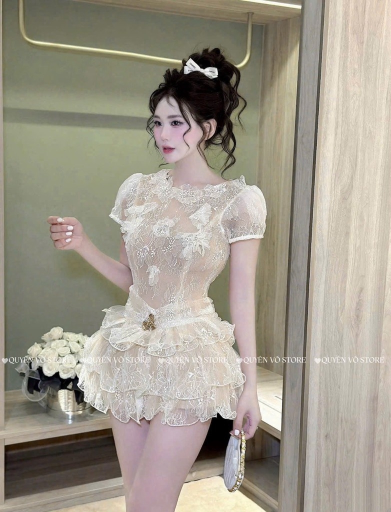 Đầm ren tiểu thư - Kem