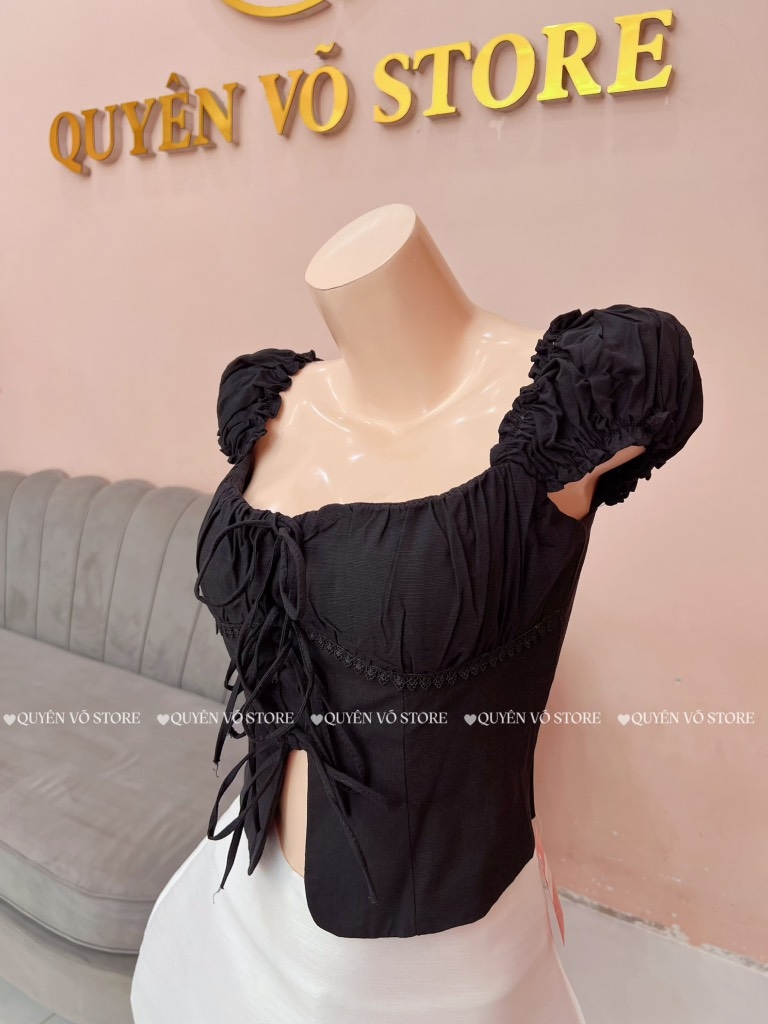 Áo ôm croptop xẻ - ĐEN