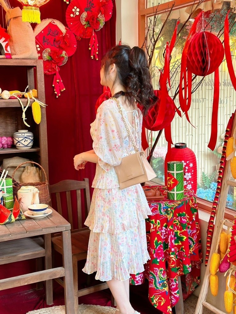 Đầm maxi hoa tầng dập li