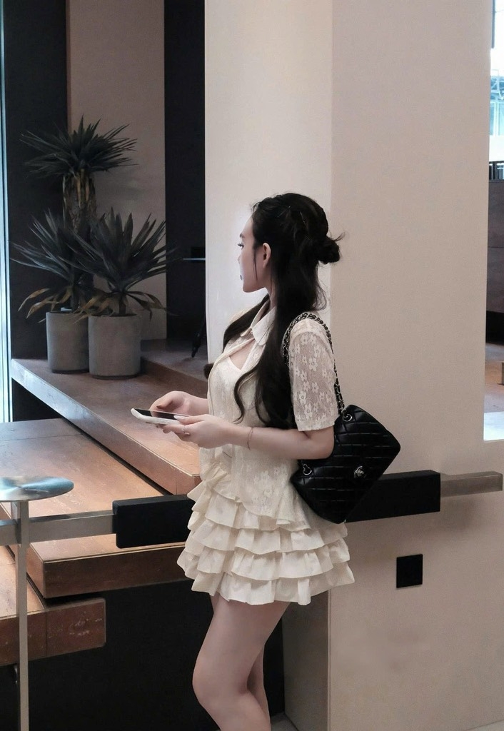 Set áo ren chân váy tầng