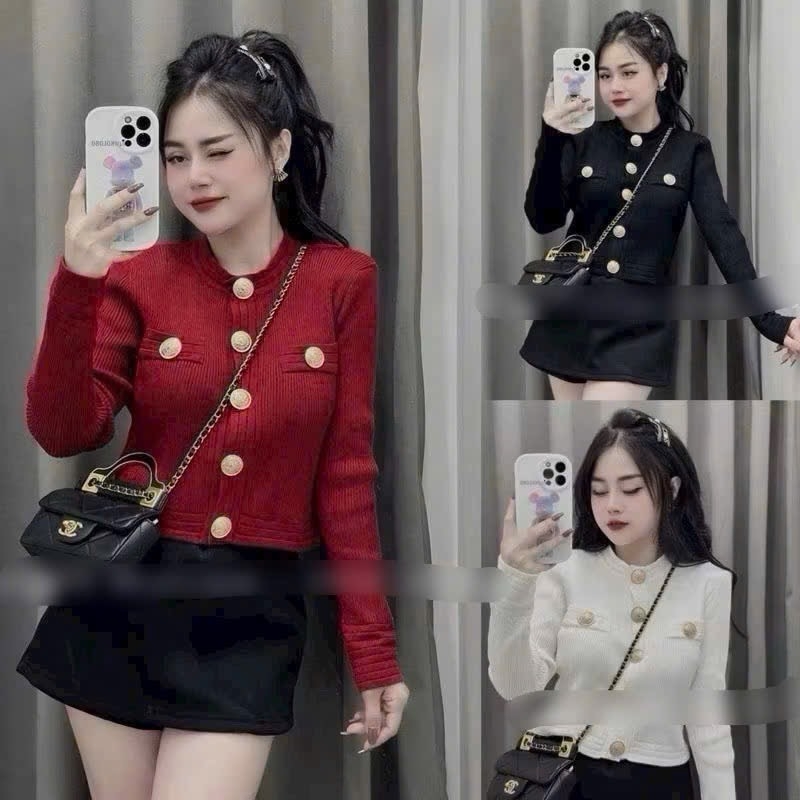 Áo len tay dài nút đồng - 3 màu
