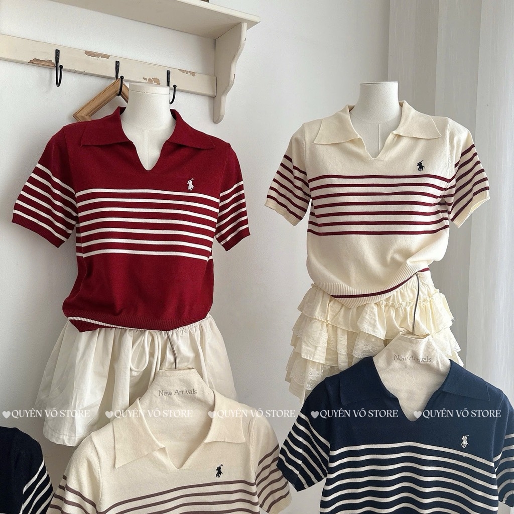 Áo MTG cổ V kẻ ngựa