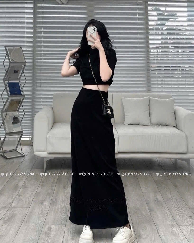 Chân váy cotton dáng dài chữ A