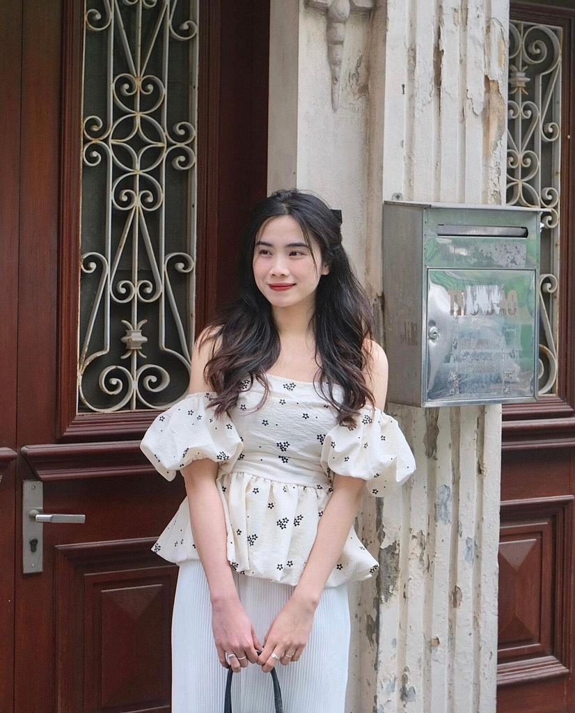 Set áo babydoll hoa trễ vai