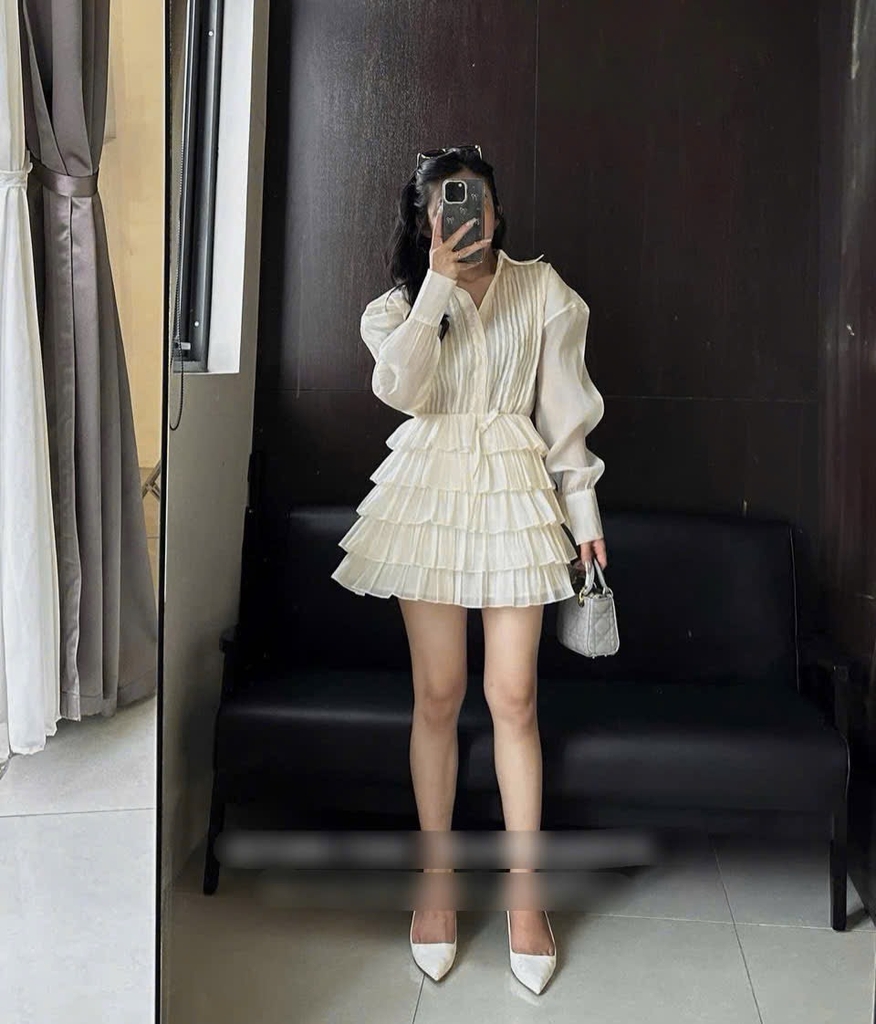 Set sơ mi voan xếp ly x chân váy nhiều tầng