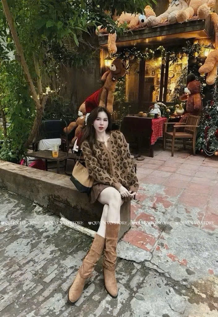 Áo khoác len da beo - Xám