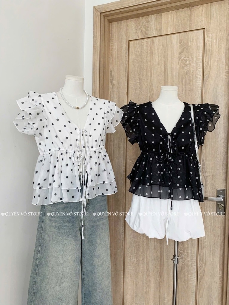 Áo Babydoll tơ chấm bi