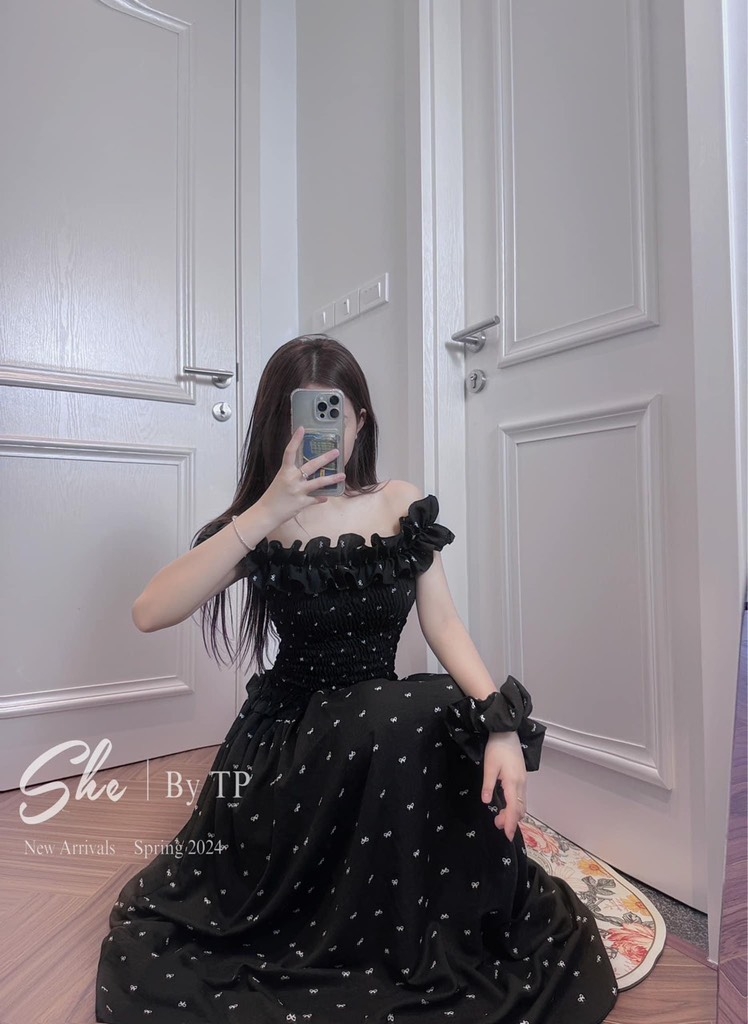 Đầm maxi nơ baby nhún bèo