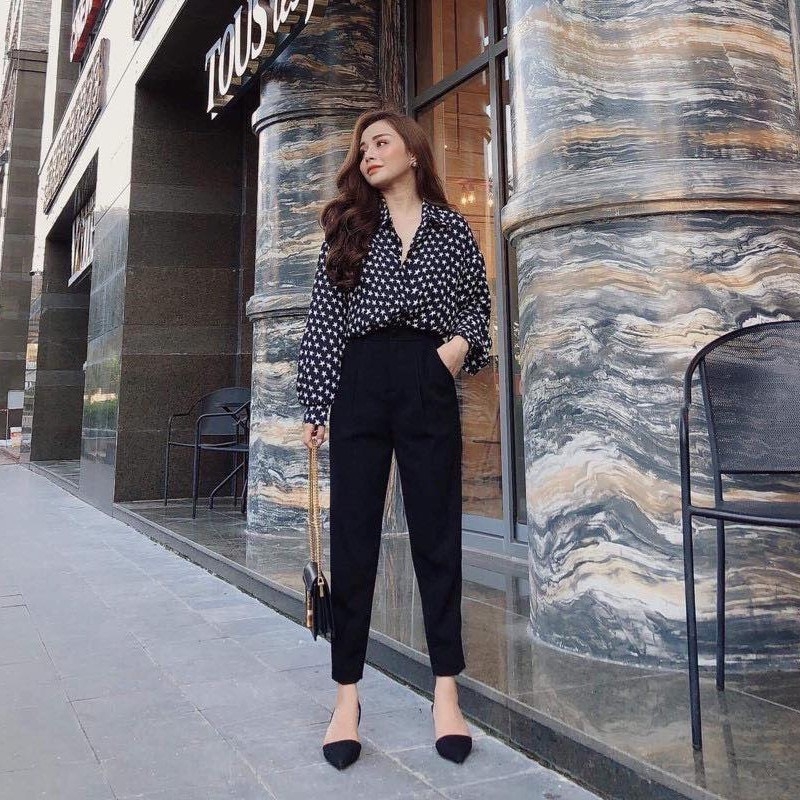 Quần tây đen 2 nút ống nhỏ