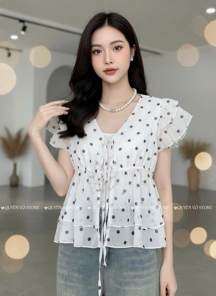 Áo Babydoll tơ chấm bi