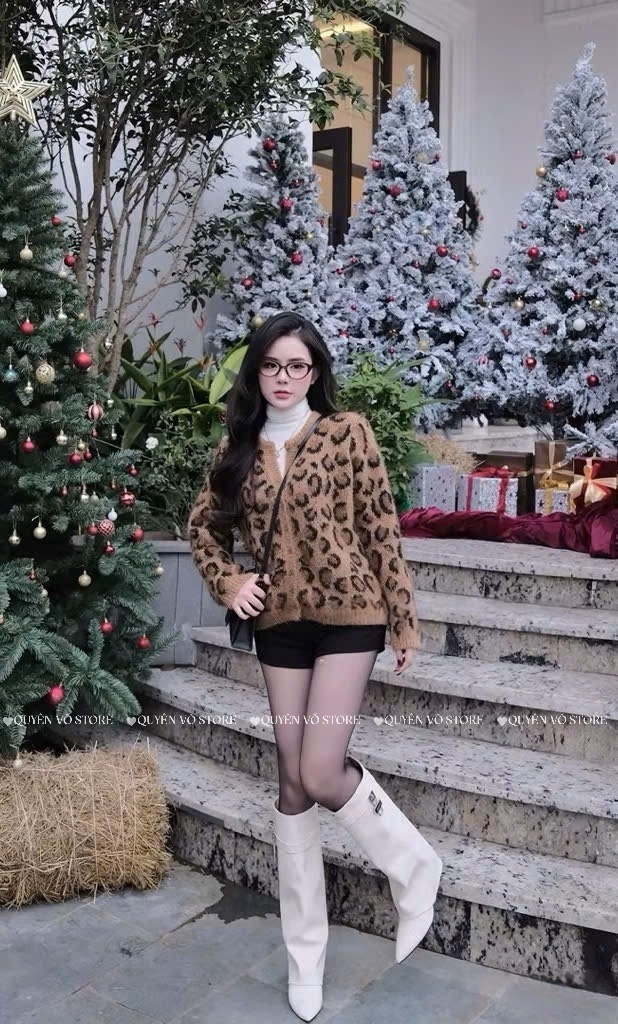 Áo khoác len da beo - Xám