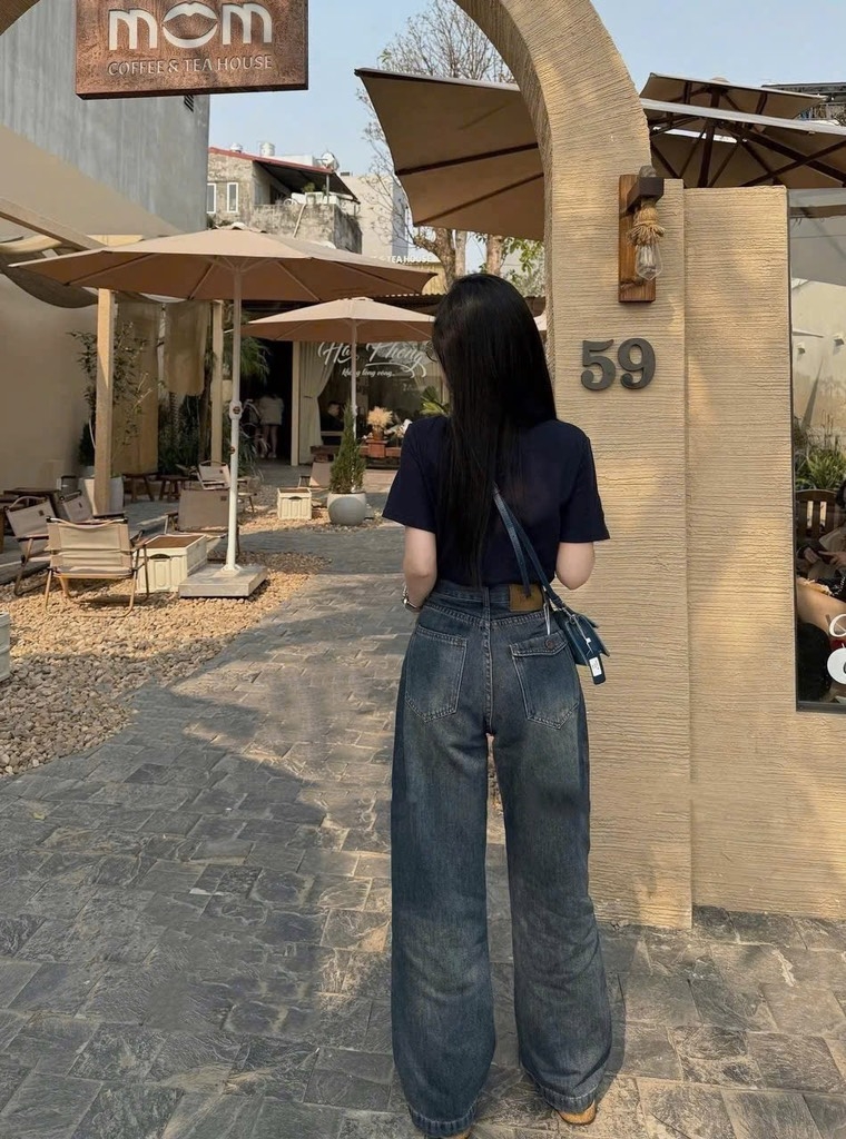 Quần jean suông trơn - 6081 Đậm