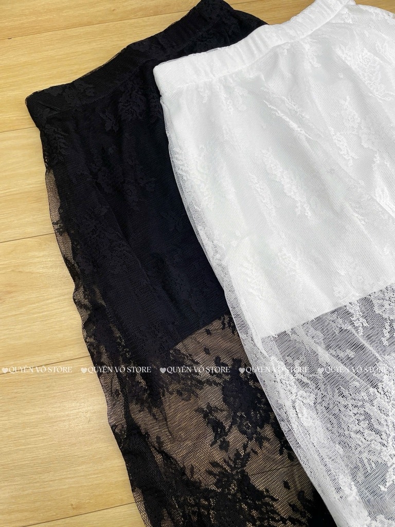 Chân váy ren xòe A dáng dài - Trắng