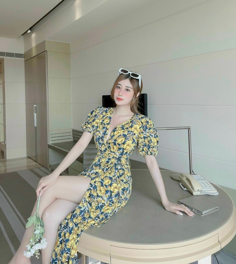 Đầm maxi hoa vàng S