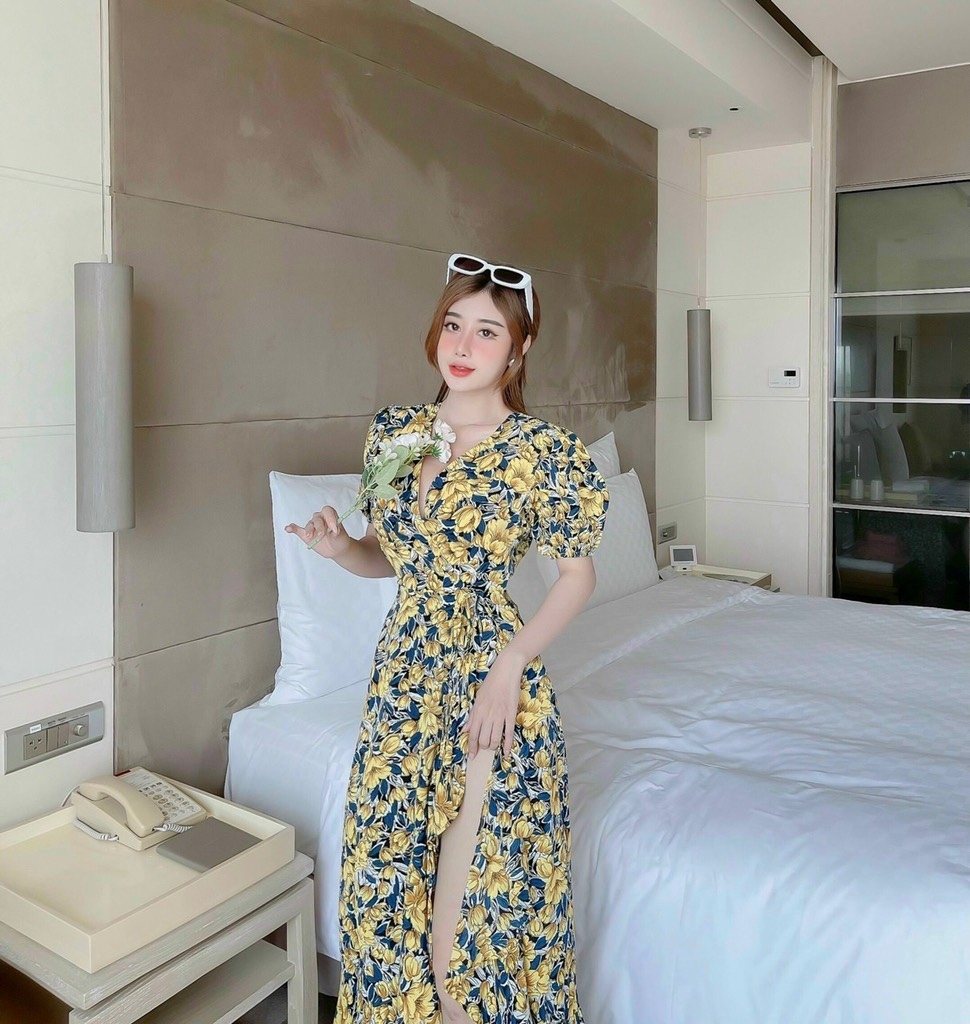 Đầm maxi hoa vàng S