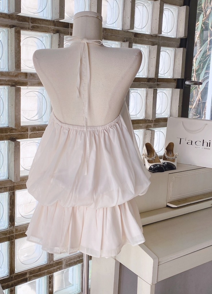 Set áo nude cổ yếm xòe phồng - Freesize