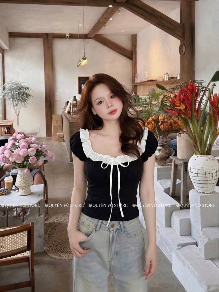 Áo thun cổ u viền bèo trơn