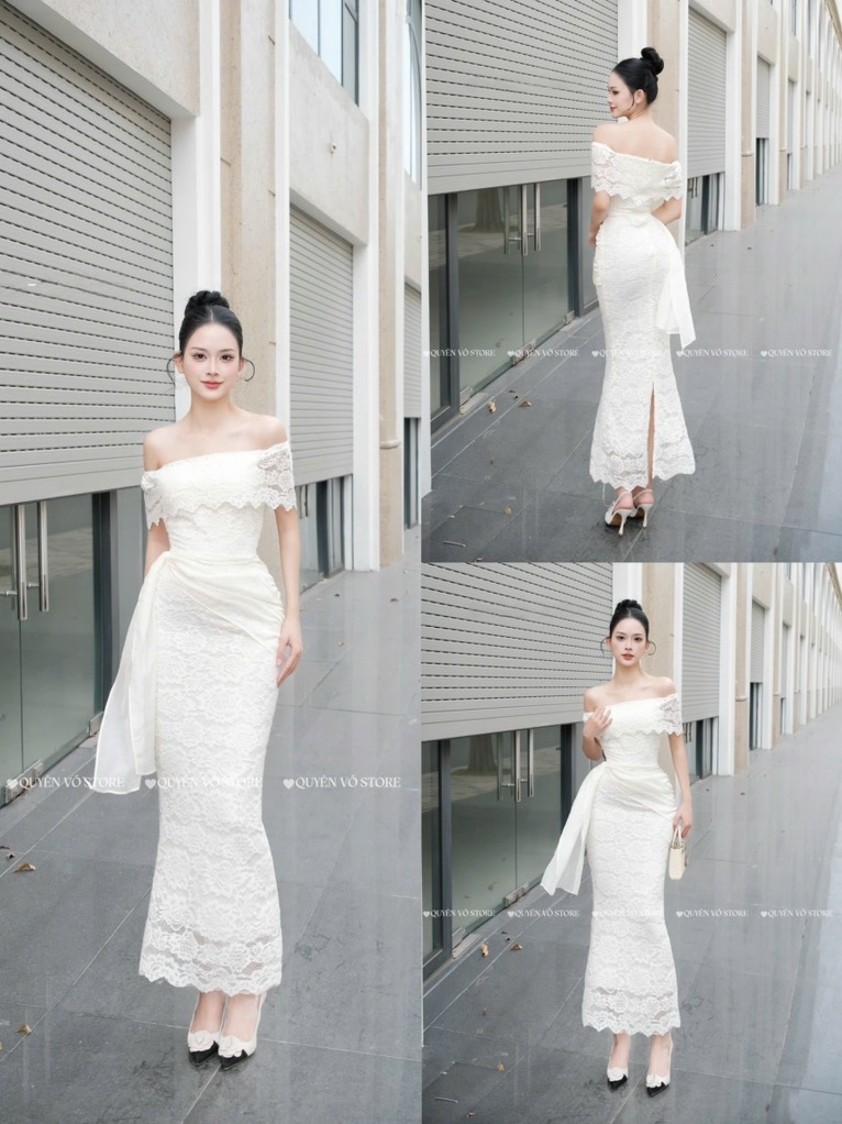 Đầm ren ôm body trễ vai