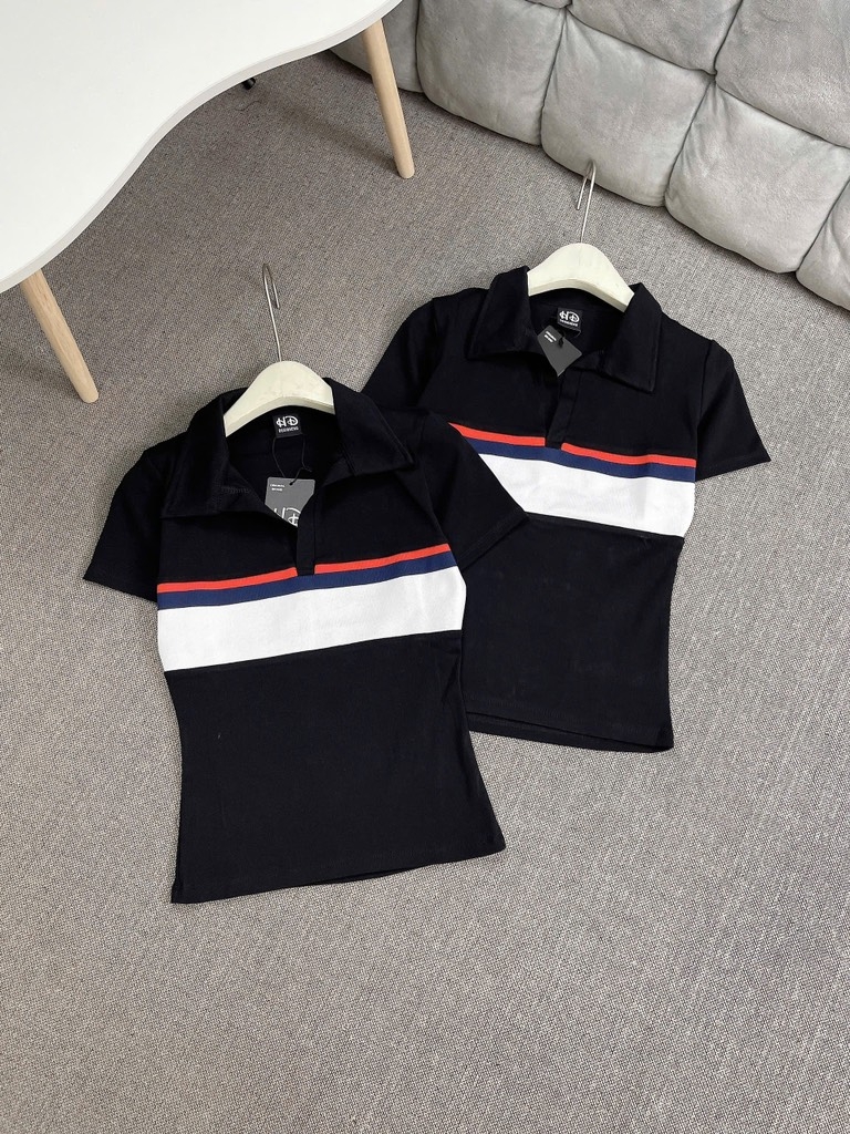 Áo thun cổ bẻ phối màu - Form vừa