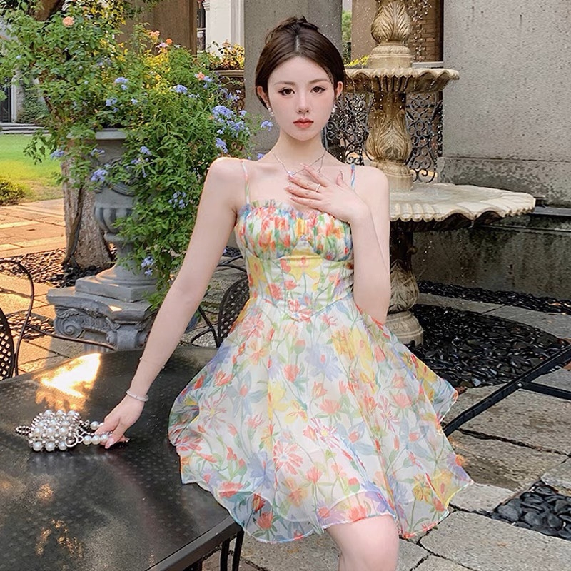 Đầm hoa nhún eo đệm ngực - S