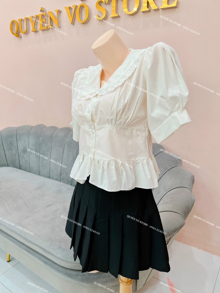Set áo Babydoll cổ sen x chân váy xếp li
