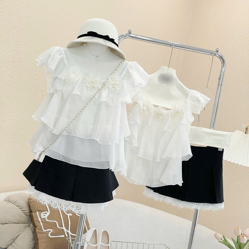 Set áo Babydoll voan tầng x chân váy