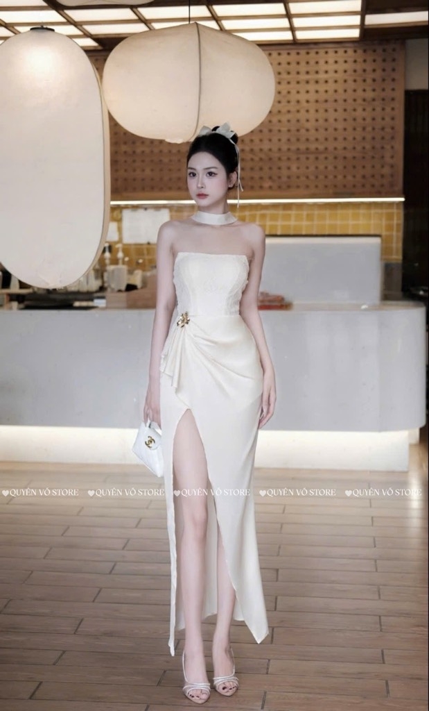 Đầm cúp ngực lụa chẻ đùi