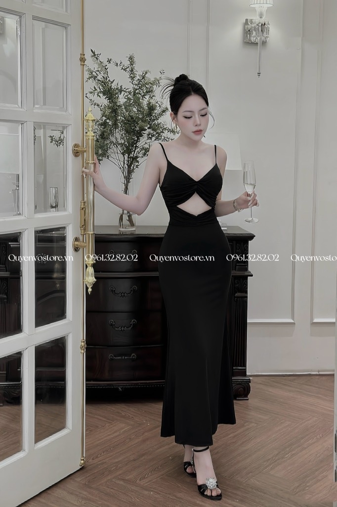 Đầm ôm body 2 dây đuôi cá cut eo
