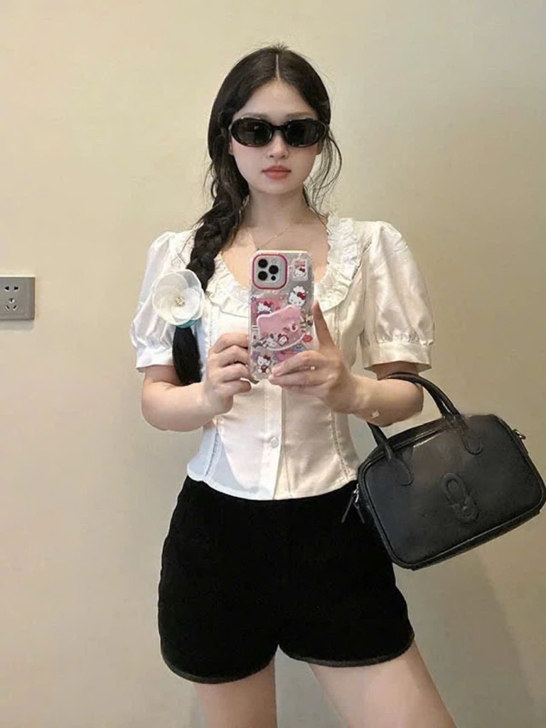 Áo thô cổ bèo tay phồng - 684