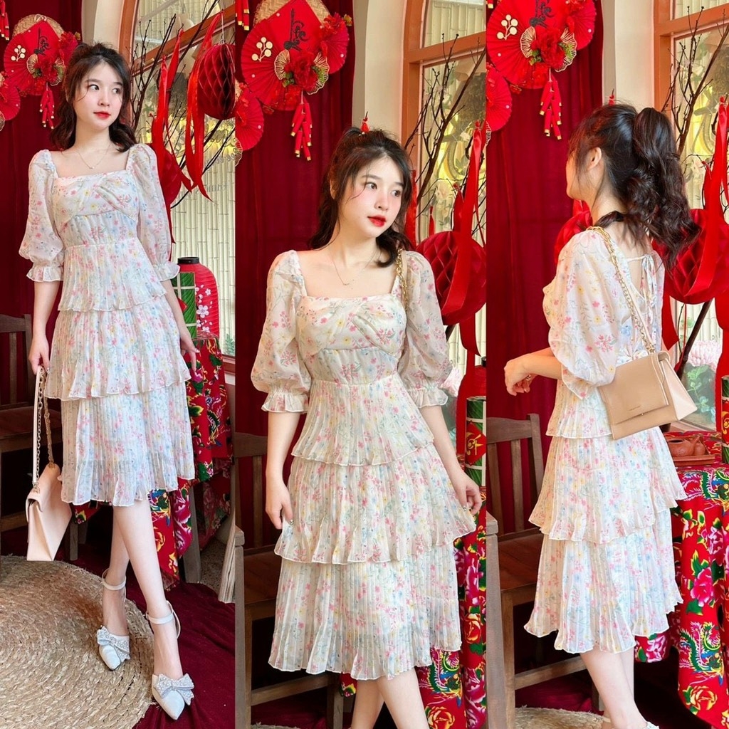 Đầm maxi hoa tầng dập li