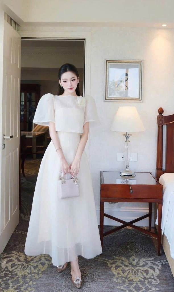 Set đầm maxi voan tơ đính hoa