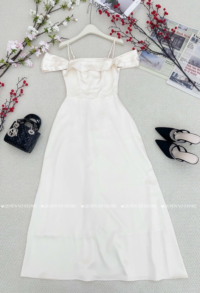 Đầm lụa trễ vai - S