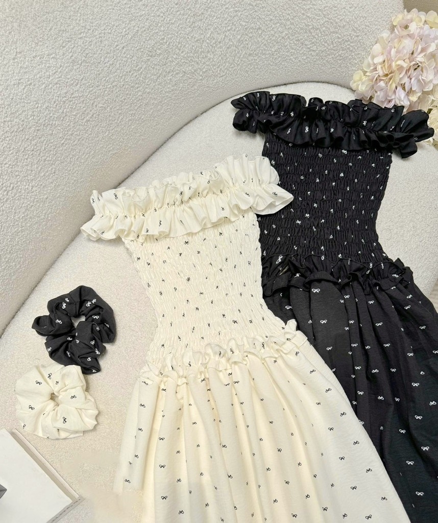 Đầm maxi nơ baby nhún bèo