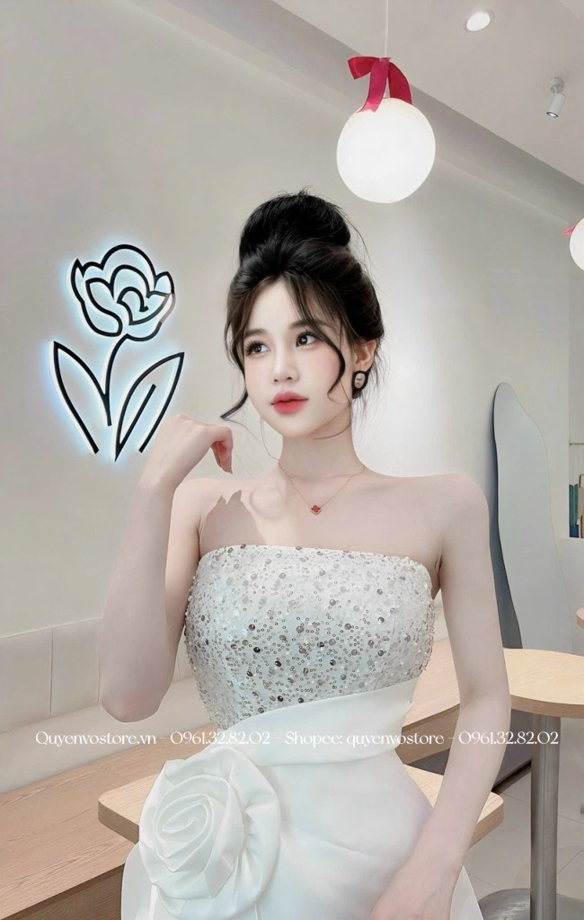 Đầm cúp ngực kim sa hoa hồng - S