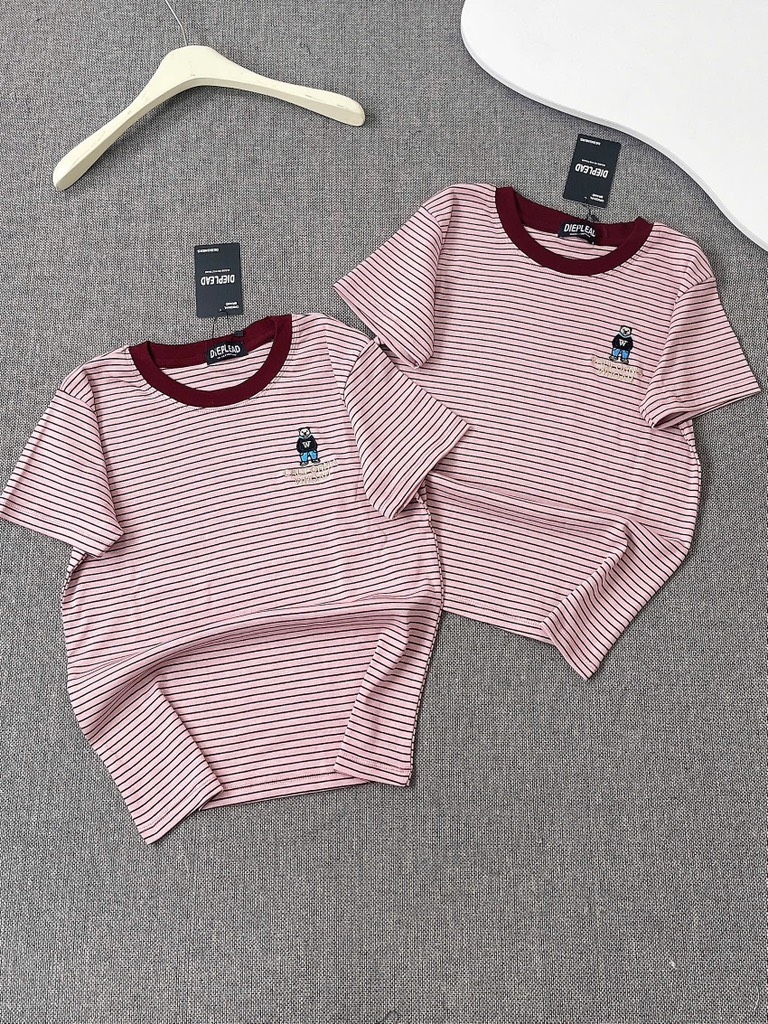 Áo thun sọc thêu gấu - Form vừa