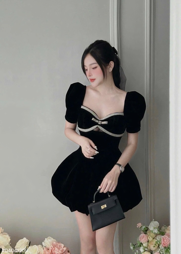 Đầm nhung bồng - Đỏ