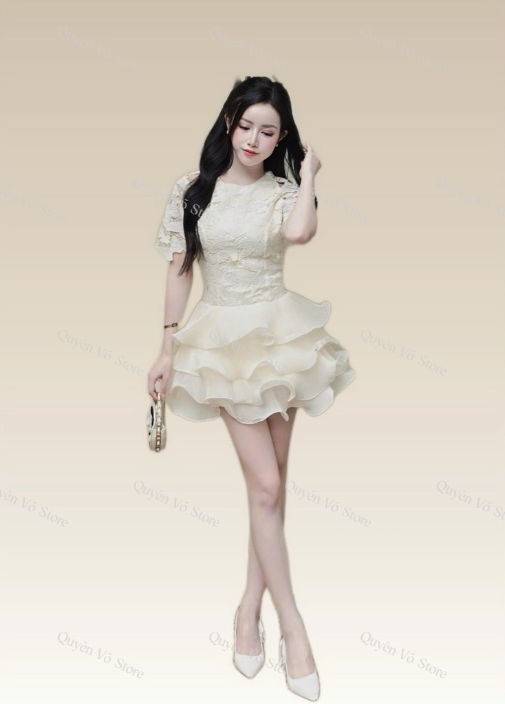 Đầm ren tay lững khoét vai chân váy bèo
