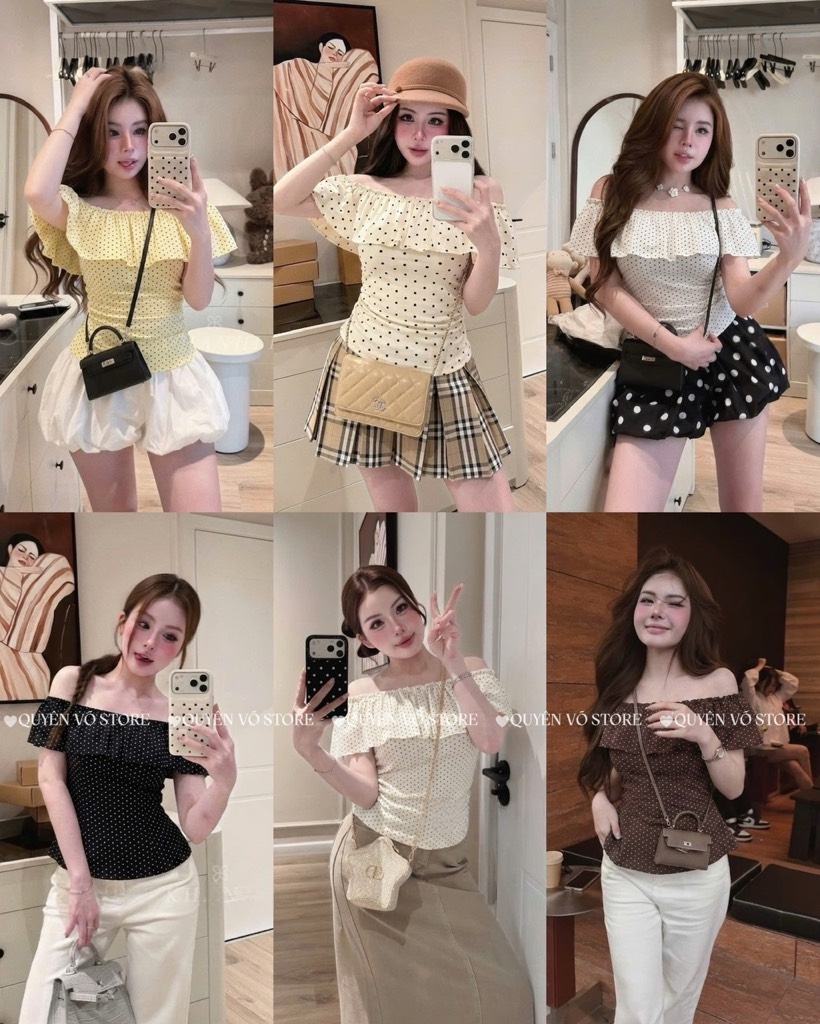 Áo thun trễ vai nhún eo