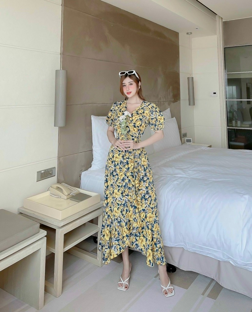 Đầm maxi hoa vàng S