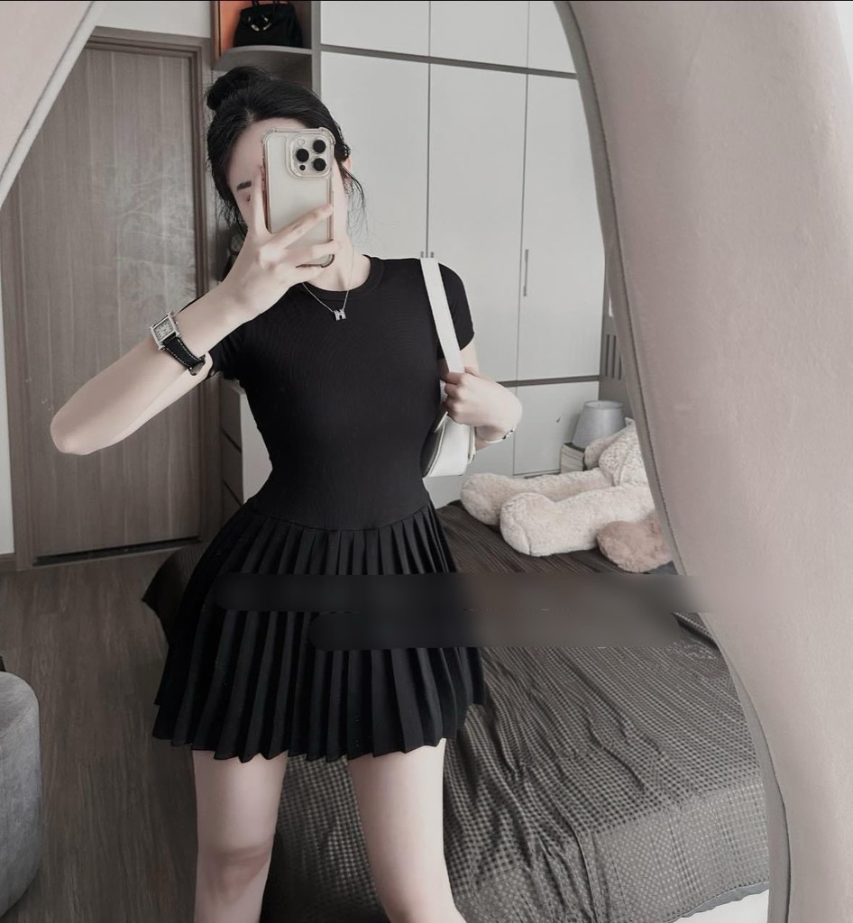 Đầm body tay con xếp li xòe - Freesize