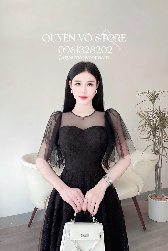 Đầm ren voan tay tiên cổ tròn - Đầm