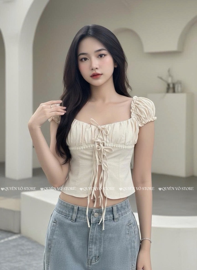 Áo ôm croptop xẻ - BE