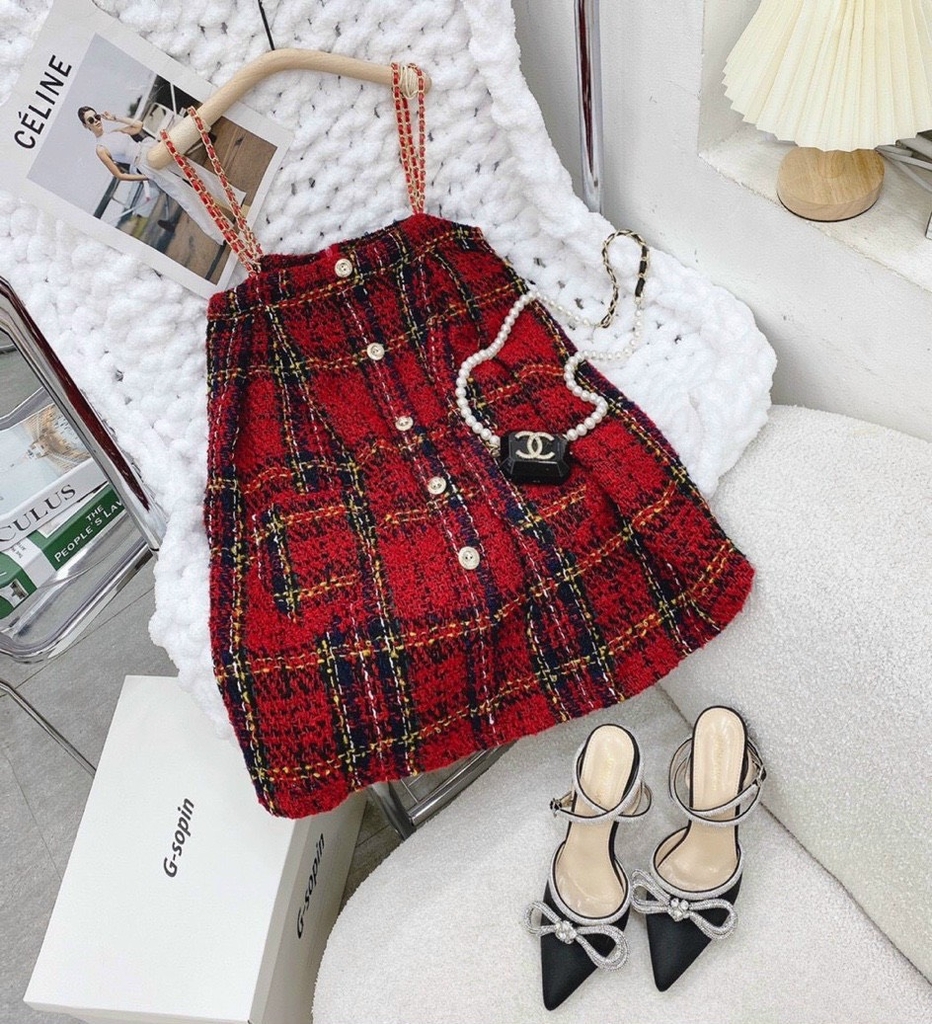 Đầm 2 dây Babydoll đỏ caro