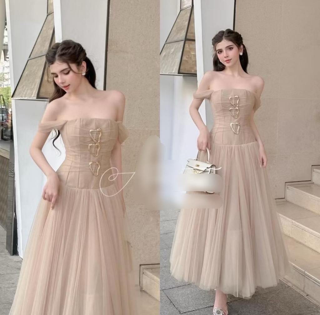 BIGSIZE 55-65kg - Đầm lưới 3 khuy thiết kế xòe