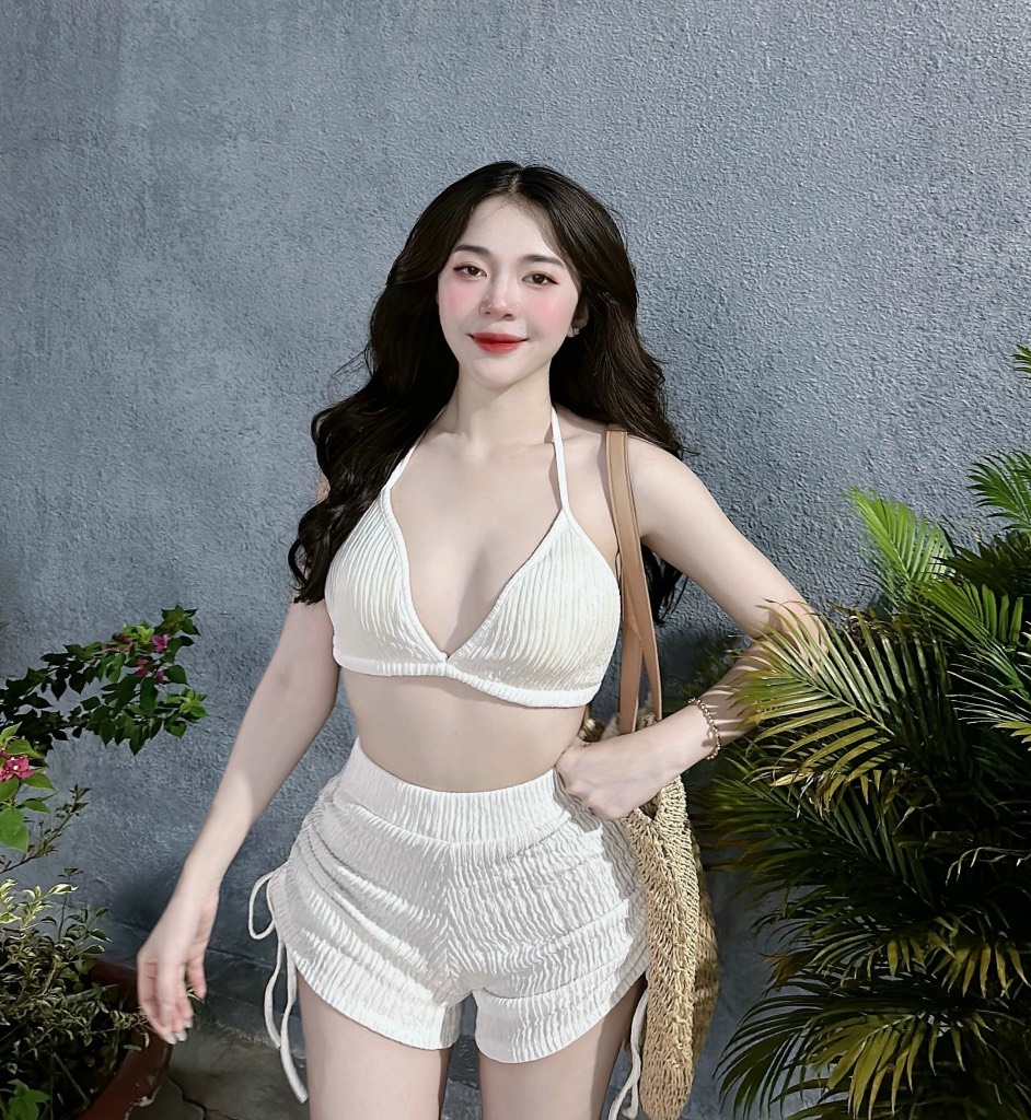Set bikini quần đùi dây rút
